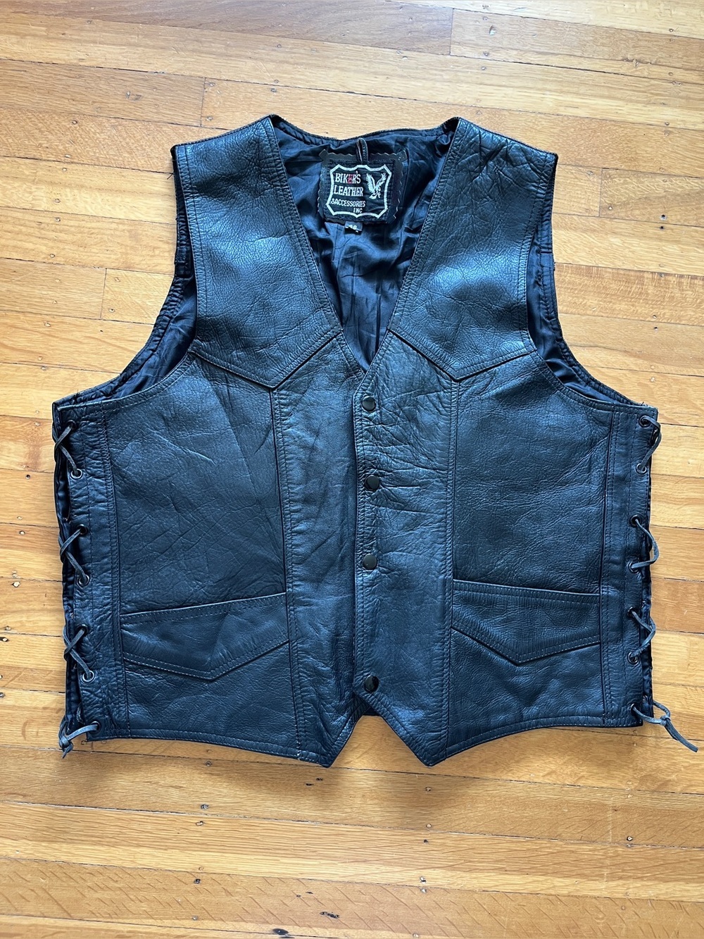 Bikers Leather black motorcycle vest BDSM kink corset laced 48 xXL oversize punk